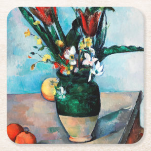 The Vase of Tulips, Paul Cezanne Square Paper Coaster