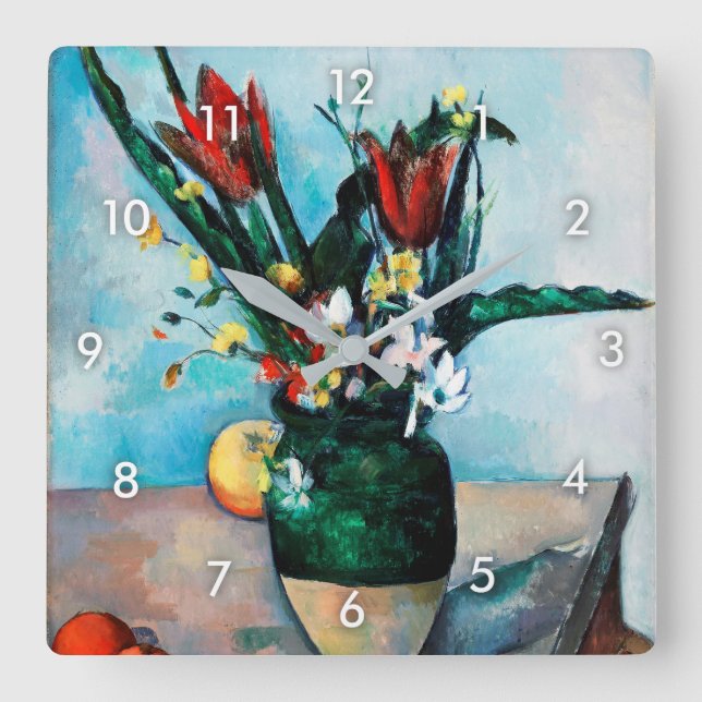 The Vase of Tulips, Paul Cezanne Square Wall Clock (Front)