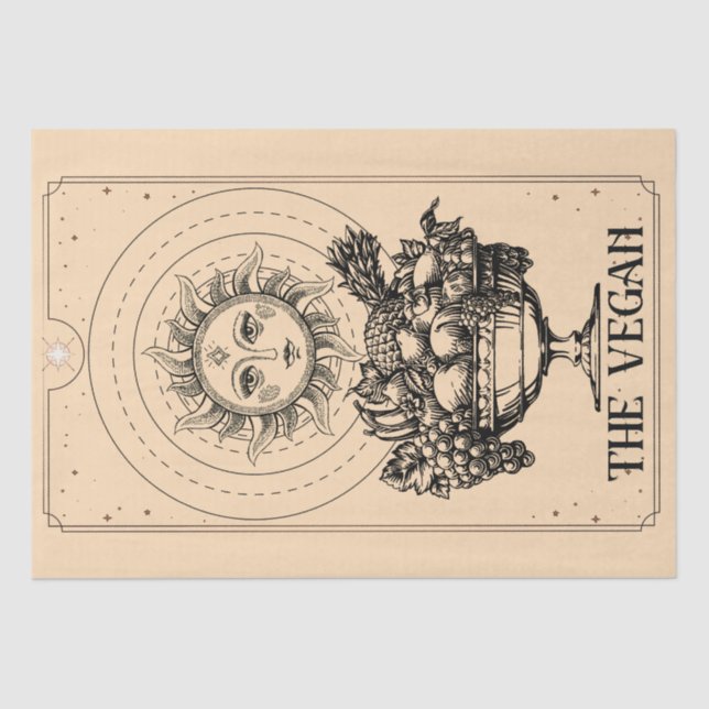 The Vegan stylized engraved sun plentiful fruits Tissue Paper (Front)