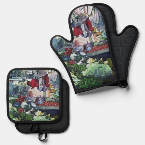 The Vegetarian Club Meets Here on Tuesdays Aftern Oven Mitt  Pot Holder Set