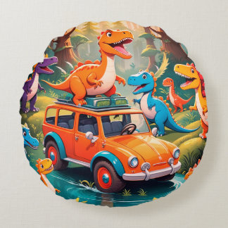 The Velociraptors Family Vacation  Round Pillow