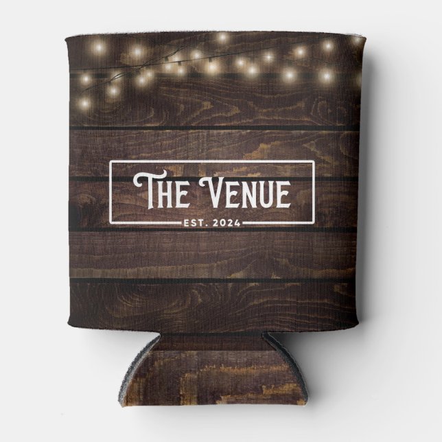 The Venue Rustic Dark Wood String Lights Can Cooler (Front)