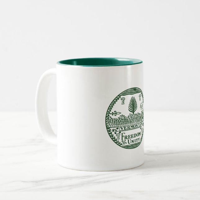 The Vermont Seal Two-Tone Coffee Mug (Front Left)