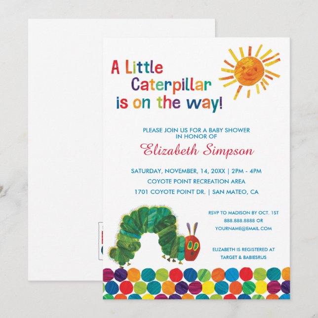 The Very Hungry Caterpillar Baby Shower Invitation (Front/Back)