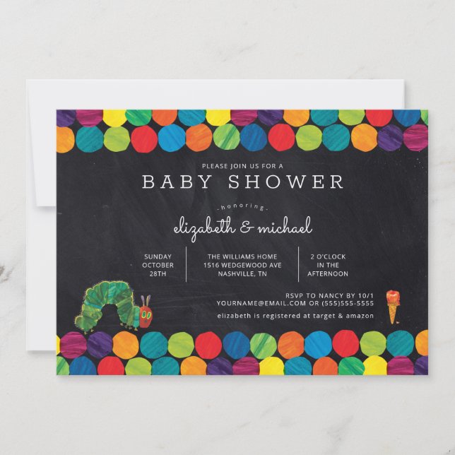 The Very Hungry Caterpillar Chalkboard Baby Shower Invitation (Front)