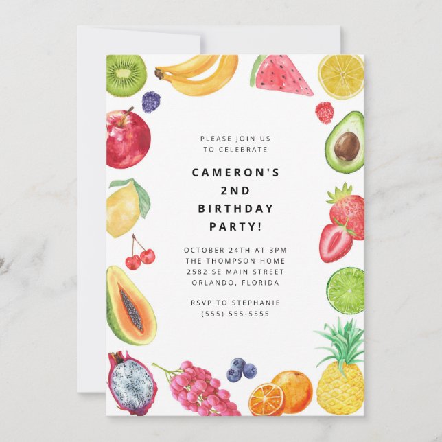 The Very Hungry Caterpillar Fruit Birthday  Invitation (Front)