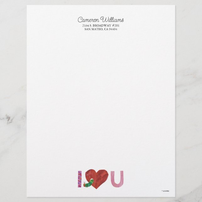The Very Hungry Caterpillar | I Heart You Letterhead (Front)