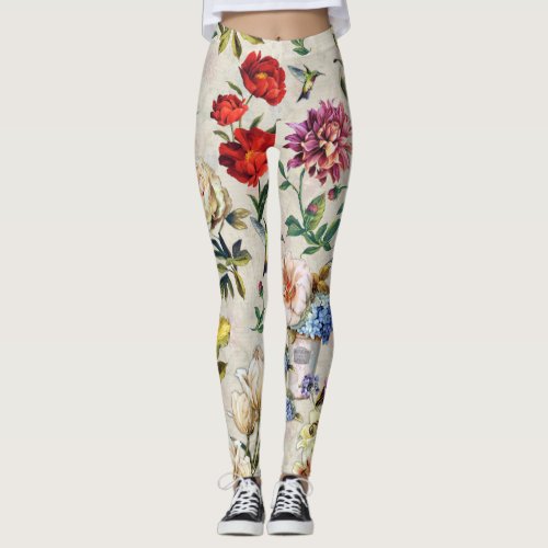 The Victorian_Era  Floral Watercolor Creation Leggings