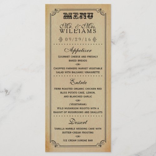 The Victorian Steampunk Wedding Collection Menu