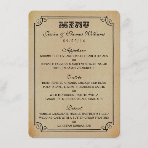 The Victorian Steampunk Wedding Collection Menu