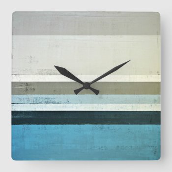 'the View' Blue And Grey Abstract Art Square Wall Clock by T30Gallery at Zazzle