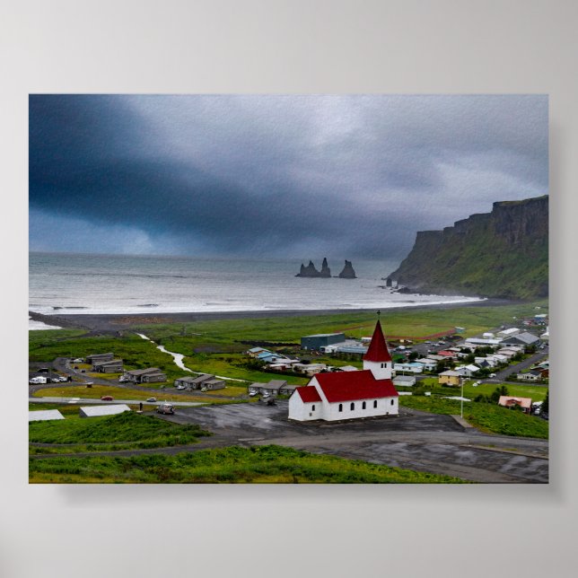 The Vik church and the black beach Poster (Front)