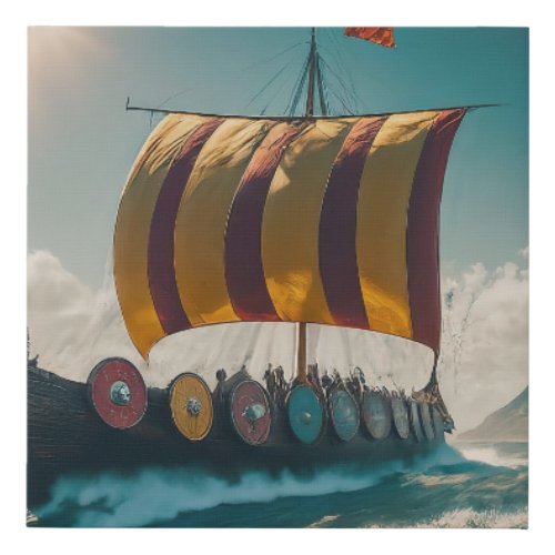 The Viking Longship Cuts Through the Waves Faux Canvas Print