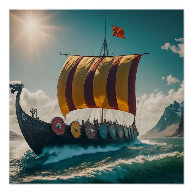 The Viking Longship Cuts Through the Waves Poster (Front)