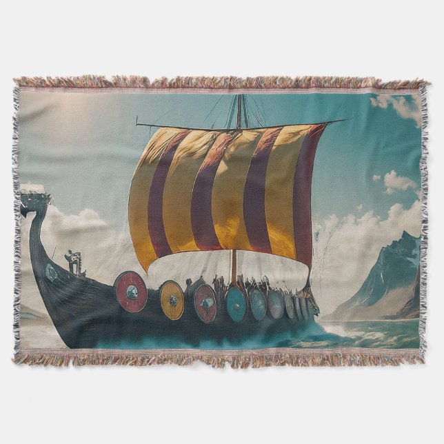 The Viking Longship Cuts Through the Waves Throw Blanket (Front)