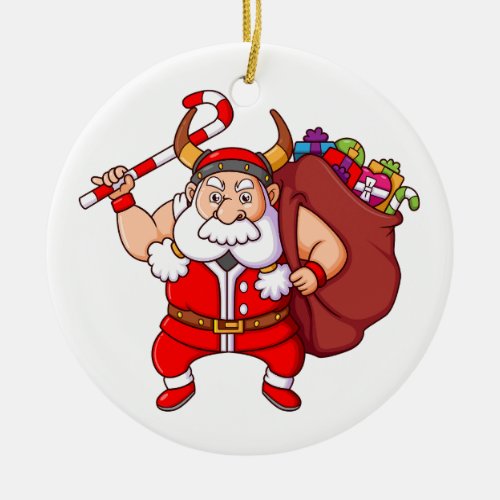 the viking santa claus is holding the candy cane a ceramic ornament