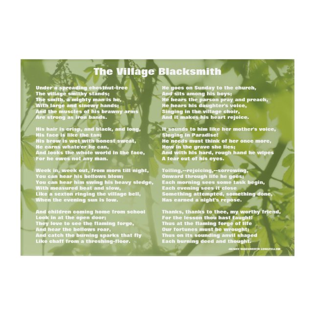 The Village Blacksmith Poem Acrylic Print (Front)