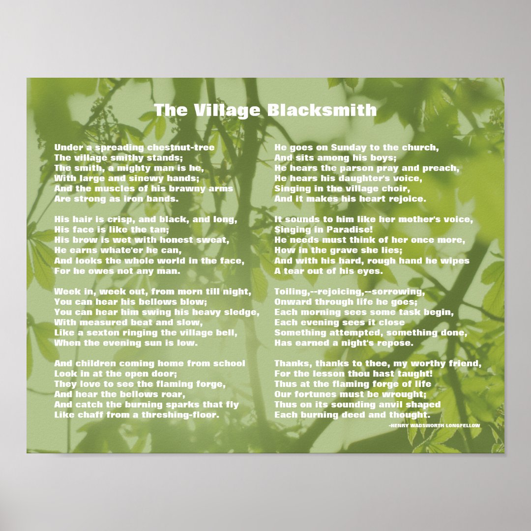 The Village Blacksmith Poem Poster Zazzle