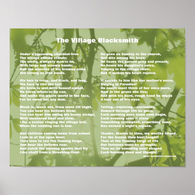 The Village Blacksmith Poem Poster (Front)