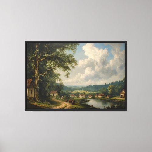 The Village Oak — English Countryside with Figures Canvas Print
