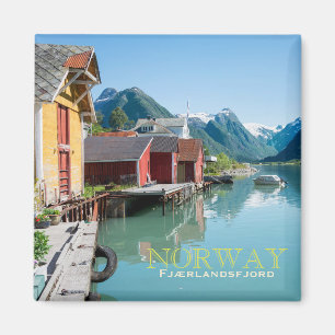 The village of Fjærland, Norway square text magnet