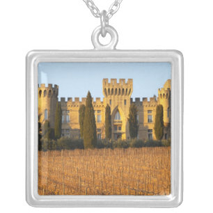 The vineyard with syrah vines and the chateau silver plated necklace