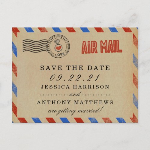 The Vintage Airmail Wedding Collection Announcement Postcard