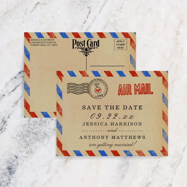 The Vintage Airmail Wedding Collection Announcement Postcard (Creator Uploaded)