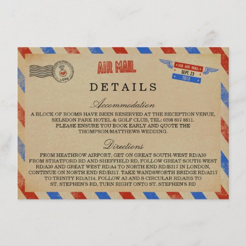 The Vintage Airmail Wedding Collection Enclosure Card