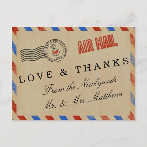 The Vintage Airmail Wedding Collection Postcard