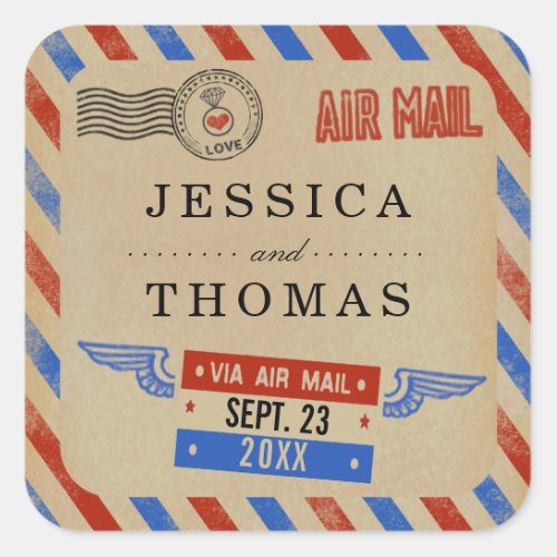 The Vintage Airmail Wedding Collection Square Sticker