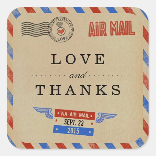 The Vintage Airmail Wedding Collection Square Sticker