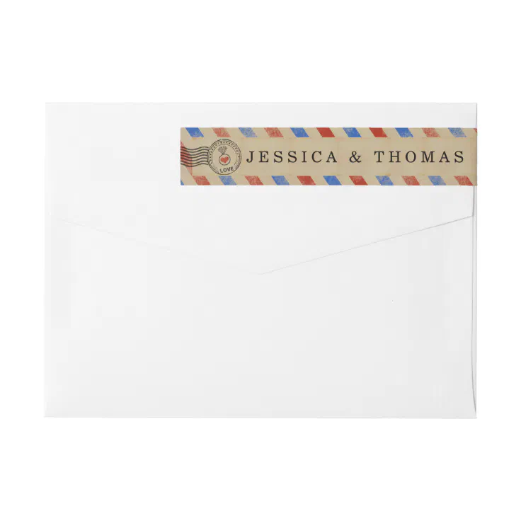 The Vintage Airmail Wedding Collection Wrap Around Label | Zazzle
