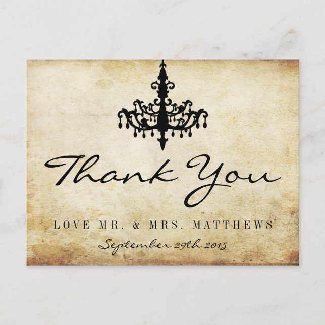 The Vintage Chandelier Wedding Collection Postcard (Front)