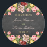 The Vintage Floral Chalkboard Wedding Collection Classic Round Sticker<br><div class="desc">The vintage floral chalkboard wedding collection is a stunning design featuring lovely vintage style flowers on a chalkboard effect background. 
 
 These stickers can be personalized for your special occasion and would make the perfect item for any wedding,  bridal shower,  engagement party,  birthday party and much,  much more.</div>