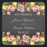 The Vintage Floral Chalkboard Wedding Collection Square Sticker<br><div class="desc">The vintage floral chalkboard wedding collection is a stunning design featuring lovely vintage style flowers on a chalkboard effect background. 
 
 These stickers can be personalized for your special occasion and would make the perfect item for any wedding,  bridal shower,  engagement party,  birthday party and much,  much more.</div>