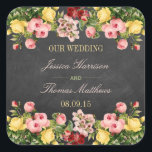 The Vintage Floral Chalkboard Wedding Collection Square Sticker<br><div class="desc">The vintage floral chalkboard wedding collection is a stunning design featuring lovely vintage style flowers on a chalkboard effect background. 
 
 These stickers can be personalized for your special occasion and would make the perfect item for any wedding,  bridal shower,  engagement party,  birthday party and much,  much more.</div>