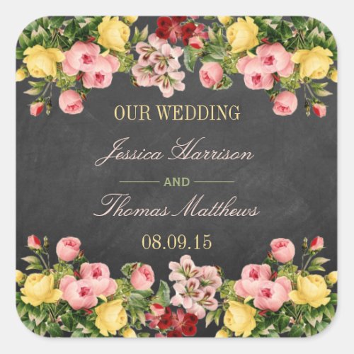 The Vintage Floral Chalkboard Wedding Collection Square Sticker