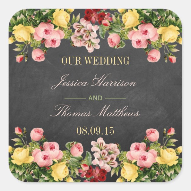 The Vintage Floral Chalkboard Wedding Collection Square Sticker
