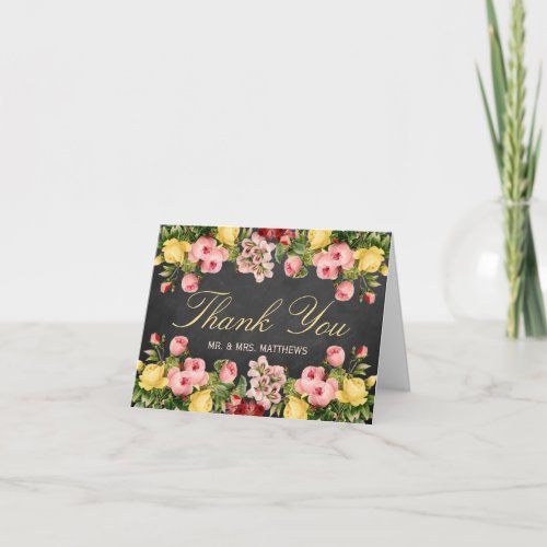 The Vintage Floral Chalkboard Wedding Collection Thank You Card