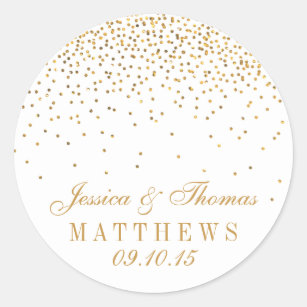 Wedding Stickers Labels Zazzle The Vintage Glam Gold Confetti Wedding Collection Clic Round Sticker