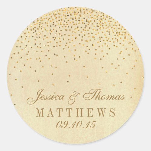 The Vintage Glam Gold Confetti Wedding Collection Classic Round Sticker