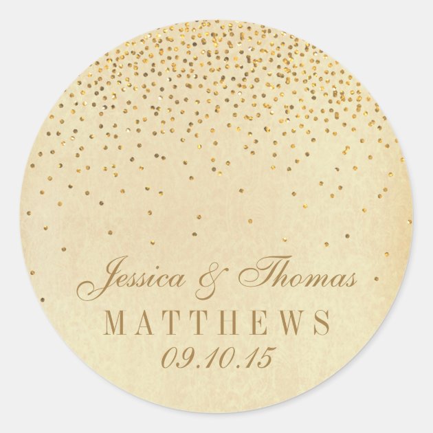 The Vintage Glam Gold Confetti Wedding Collection Classic Round Sticker