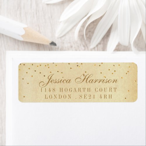 The Vintage Glam Gold Confetti Wedding Collection Label