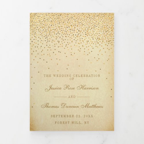 The Vintage Glam Gold Confetti Wedding Collection Tri_Fold Program