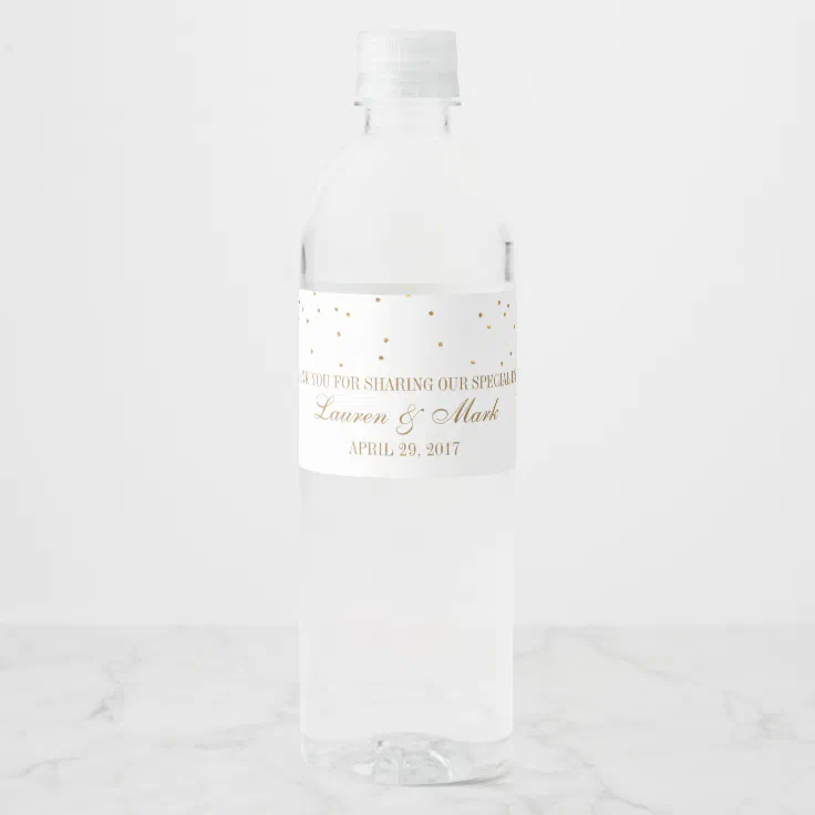 The Vintage Glam Gold Confetti Wedding Collection Water Bottle Label |  Zazzle