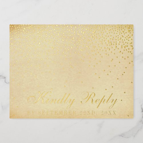 The Vintage Glam Gold Confetti Wedding RSVP Real Foil Invitation Postcard