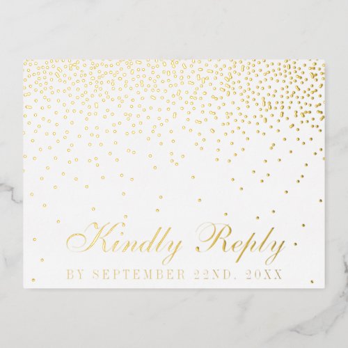 The Vintage Glam Gold Confetti Wedding RSVP Real Foil Invitation Postcard