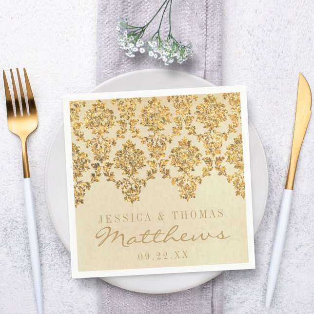 The Vintage Glam Gold Damask Wedding Collection Napkins (Creator Uploaded)