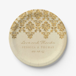 The Vintage Glam Gold Damask Wedding Collection Paper Plates